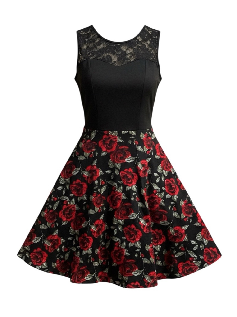 Black and Red Floral Midi Dress